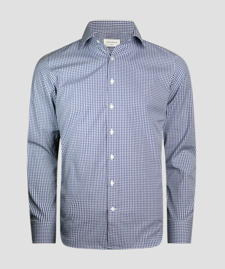 Marine blå Gingham Business Skjorte Super Two-Ply Bomull #B46
