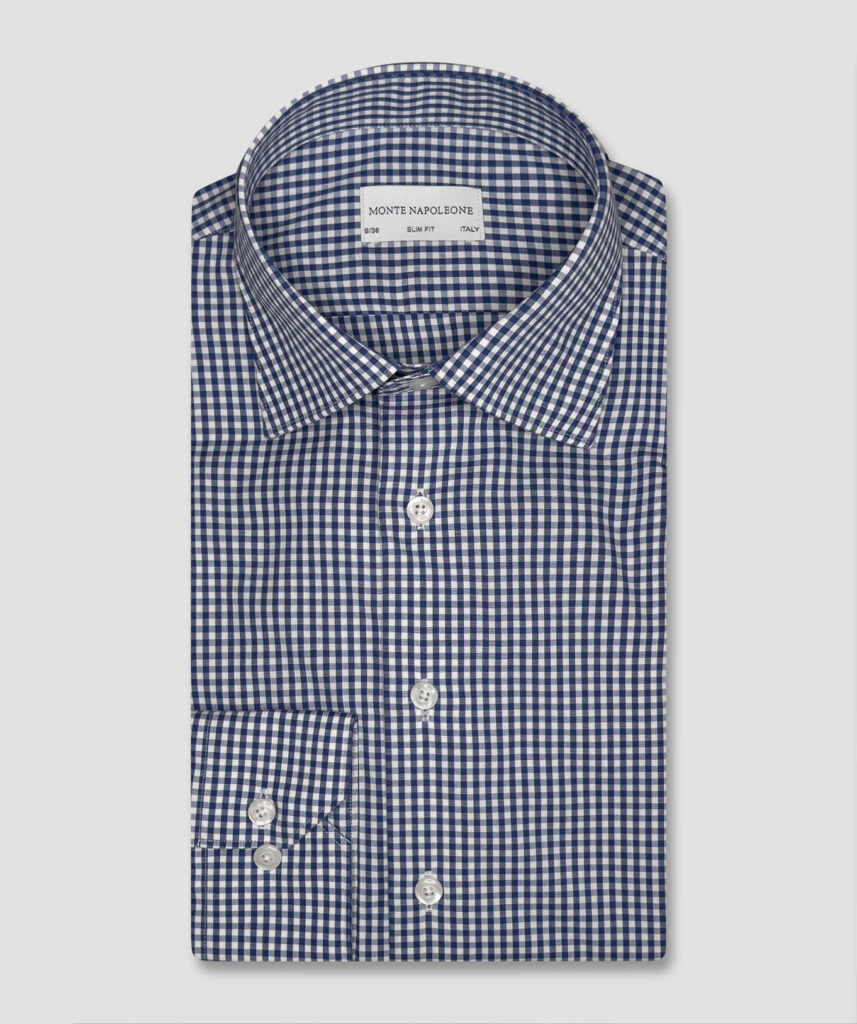 Marine blå Gingham Business Skjorte Super Two-Ply Bomull #B46