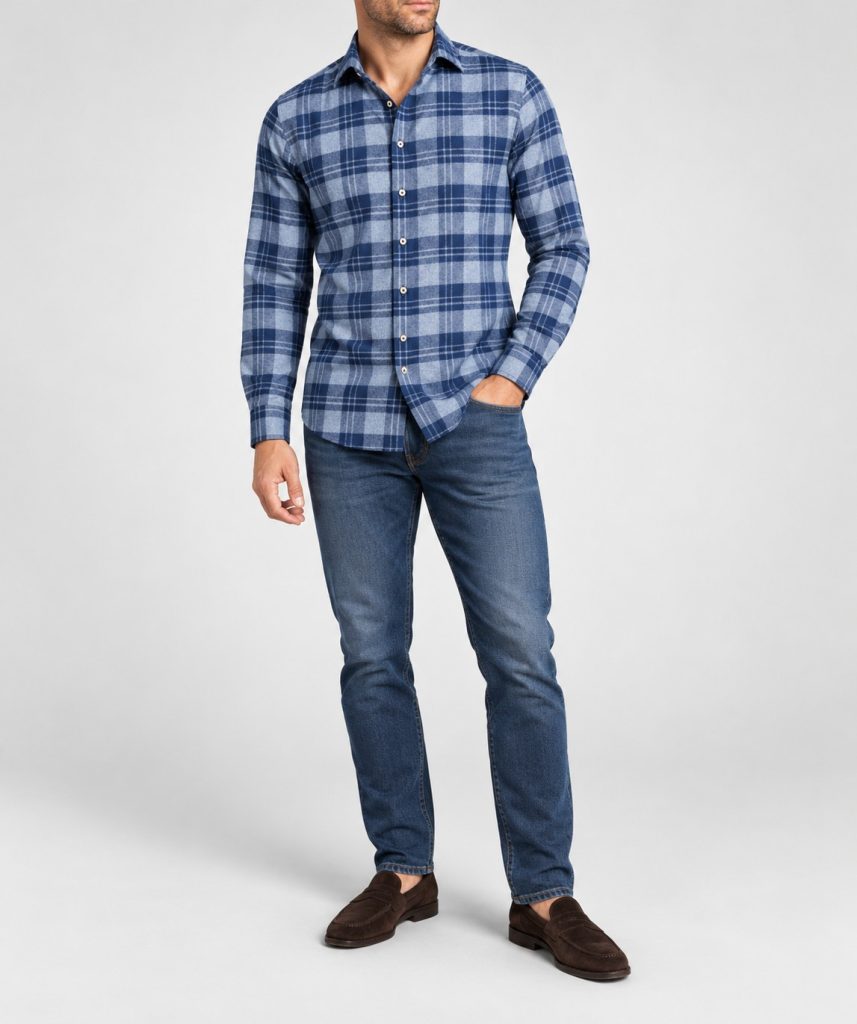 Blue, Navy, Grey Check Flannel Shirt F67