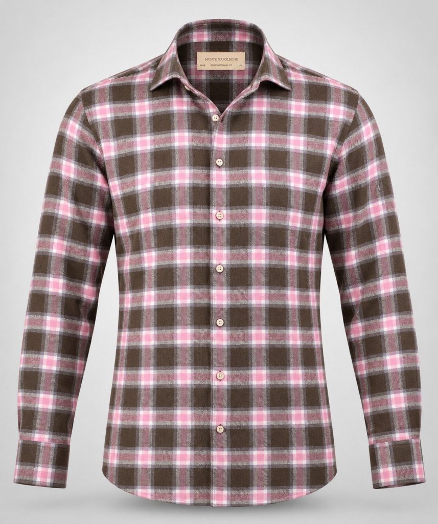 Brown, Pink, Grey Check Flannel Shirt F75