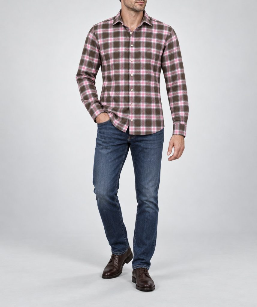Brown, Pink, Grey Check Flannel Shirt F75
