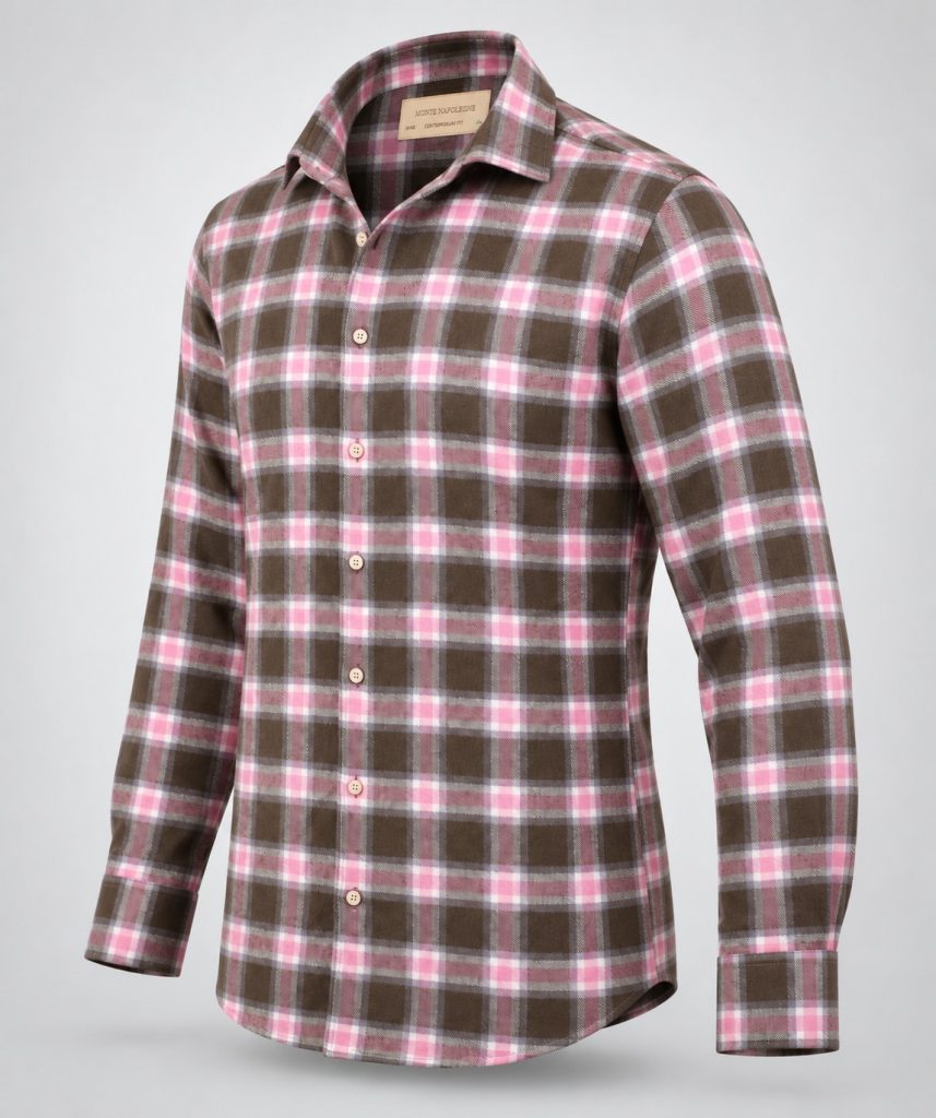 Brown, Pink, Grey Check Flannel Shirt F75