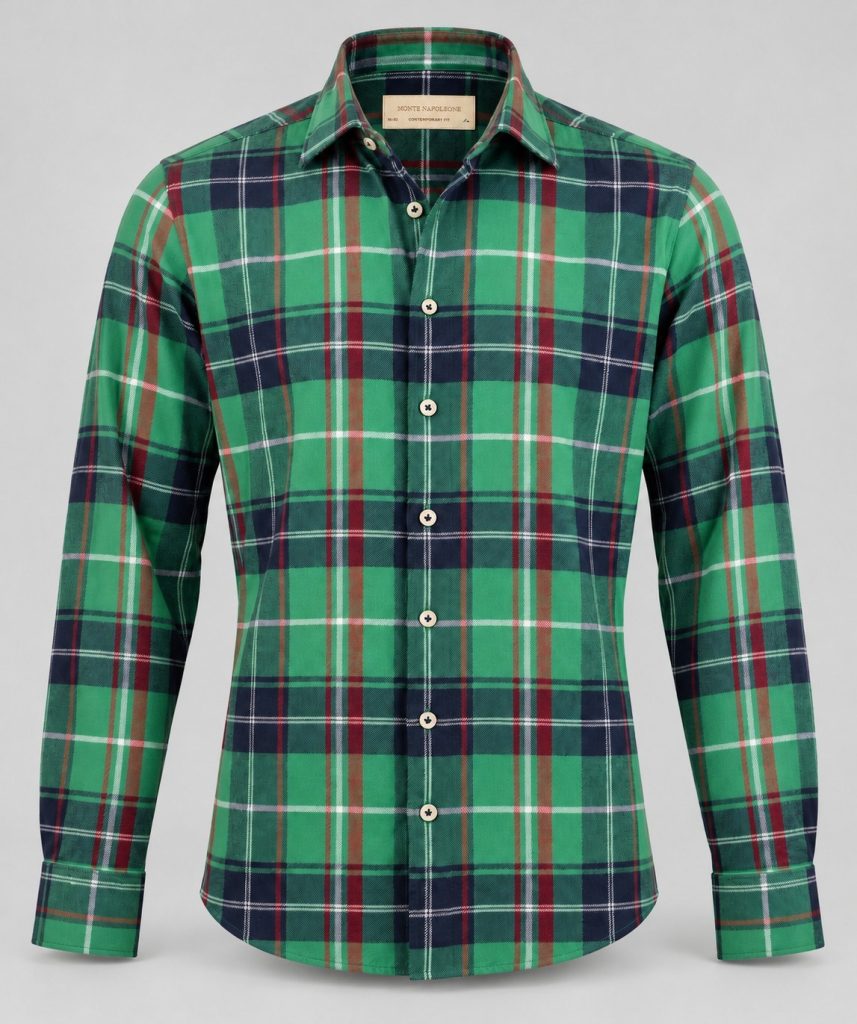 Green, Red, Navy and White Check Flannel Shirt F44