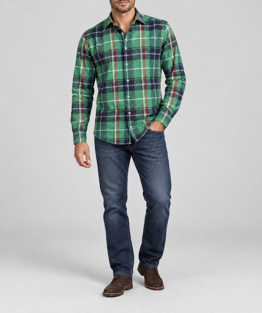 Green, Red, Navy and White Check Flannel Shirt F44